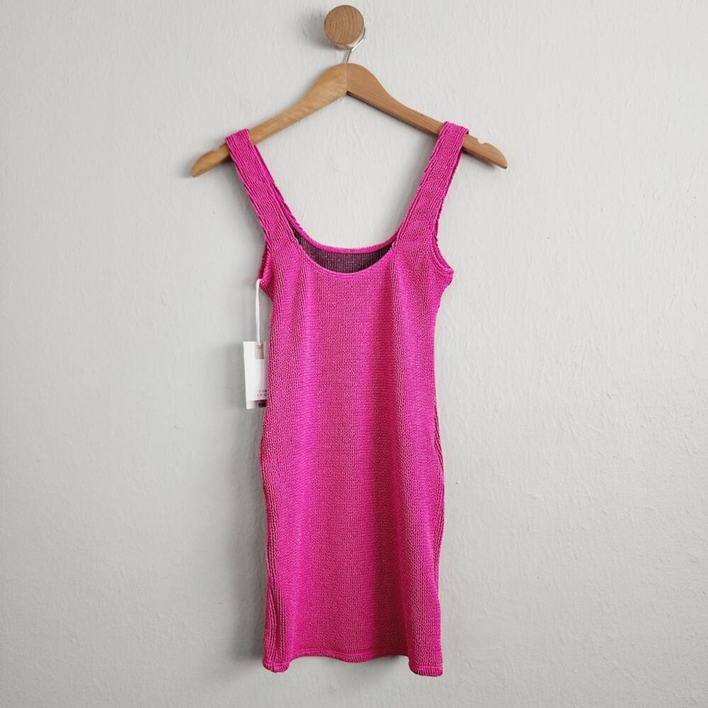 Good American Always Fit Sculpt Mini Dress NWT Fuchsia Pink Ribbed Size 00 0 XS - Picture 9 of 13